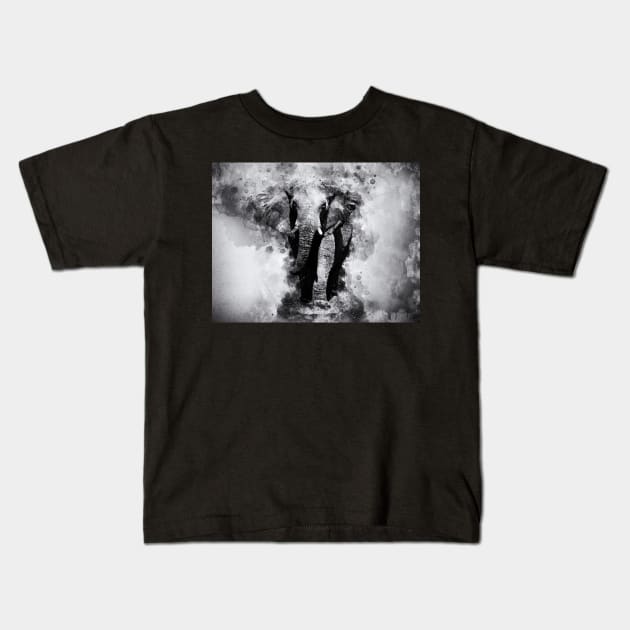 Powerful African Elephant - Black and White Watercolor Kids T-Shirt by SPJE Illustration Photography